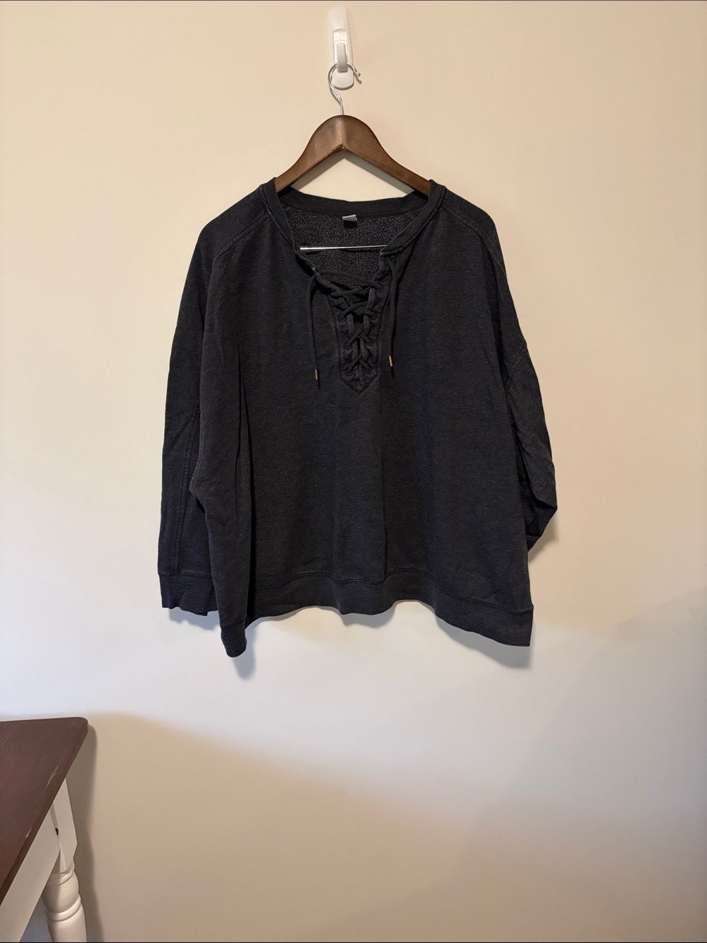 Old Navy Gray Lace-Up Pullover Sweatshirt